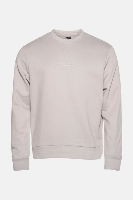 Grijze rondehals sweatshirt van PREMIUM by JACK & JONES, effen kleur met discreet logo.