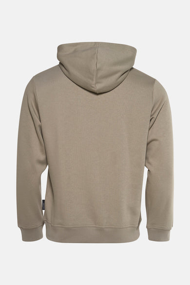 Kaki hoodie van JACK & JONES, achtergezicht met verstelbare capuchon en geribbelde manchetten.
