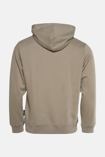 Kaki hoodie van JACK & JONES, achtergezicht met verstelbare capuchon en geribbelde manchetten.
