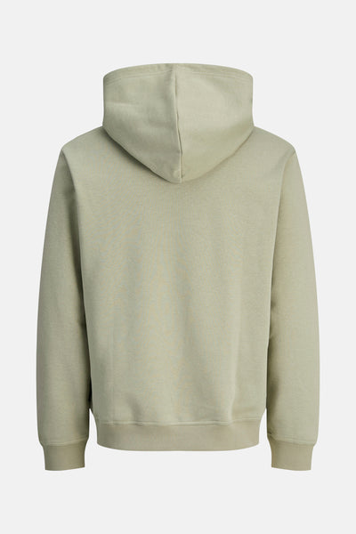 Sweat à capuche kaki de JACK & JONES, vue arrière avec capuche et ourlet côtelé.