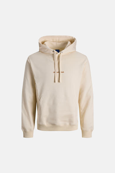 Beige hoodie van PREMIUM by JACK & JONES met trekkoord en kangoeroezak.