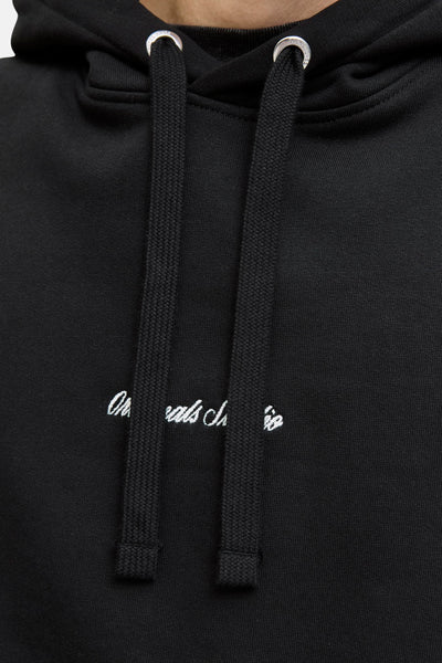 Zwarte hoodie van PREMIUM by JACK & JONES, met trekkoorden en geborduurd logo.