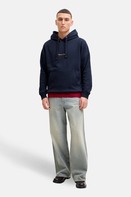 Sweat à capuche bleu marine de PREMIUM by JACK & JONES, avec cordon de serrage et poche kangourou.
