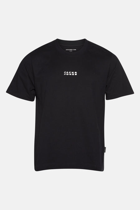 Zwart T-shirt met korte mouwen van JACK & JONES, versierd met een centraal logo.