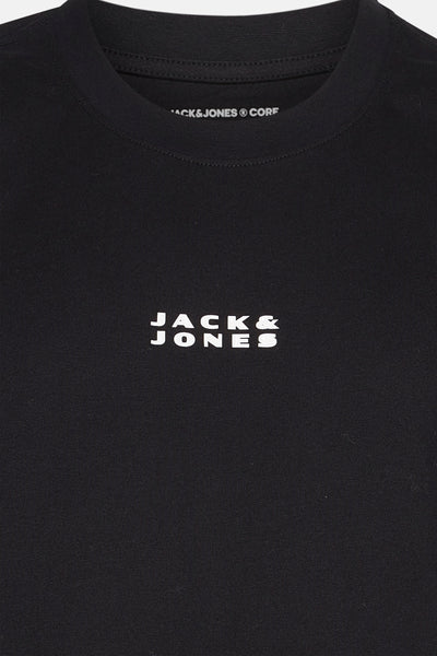 T-shirt noir à manches courtes de Jack & Jones, avec logo centré sur la poitrine.