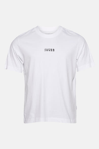 Wit T-shirt met korte mouwen van JACK & JONES met een logo-opdruk midden op de borst.
