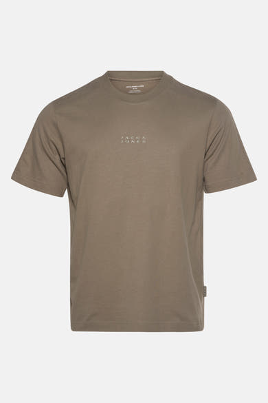 Groen T-shirt met korte mouwen van JACK & JONES, met discreet ton-sur-ton logo op de borst.