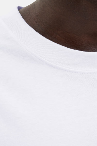 T-shirt à manches courtes blanc par ORIGINALS BY JACK & JONES, détail du col ras du cou et du tissu.
