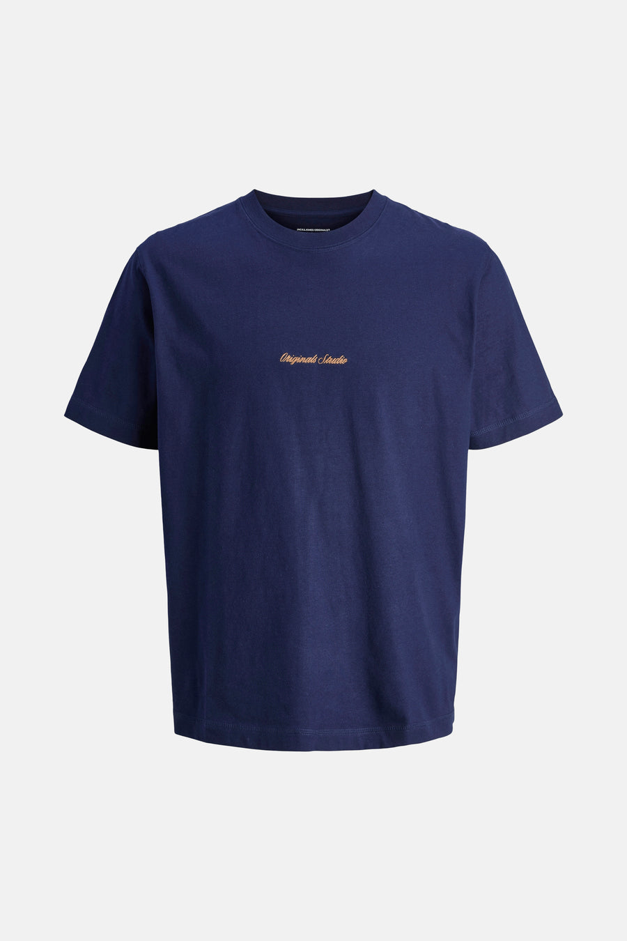 Blauw T-shirt met korte mouwen van ORIGINALS BY JACK & JONES, met geborduurd opschrift in het midden.