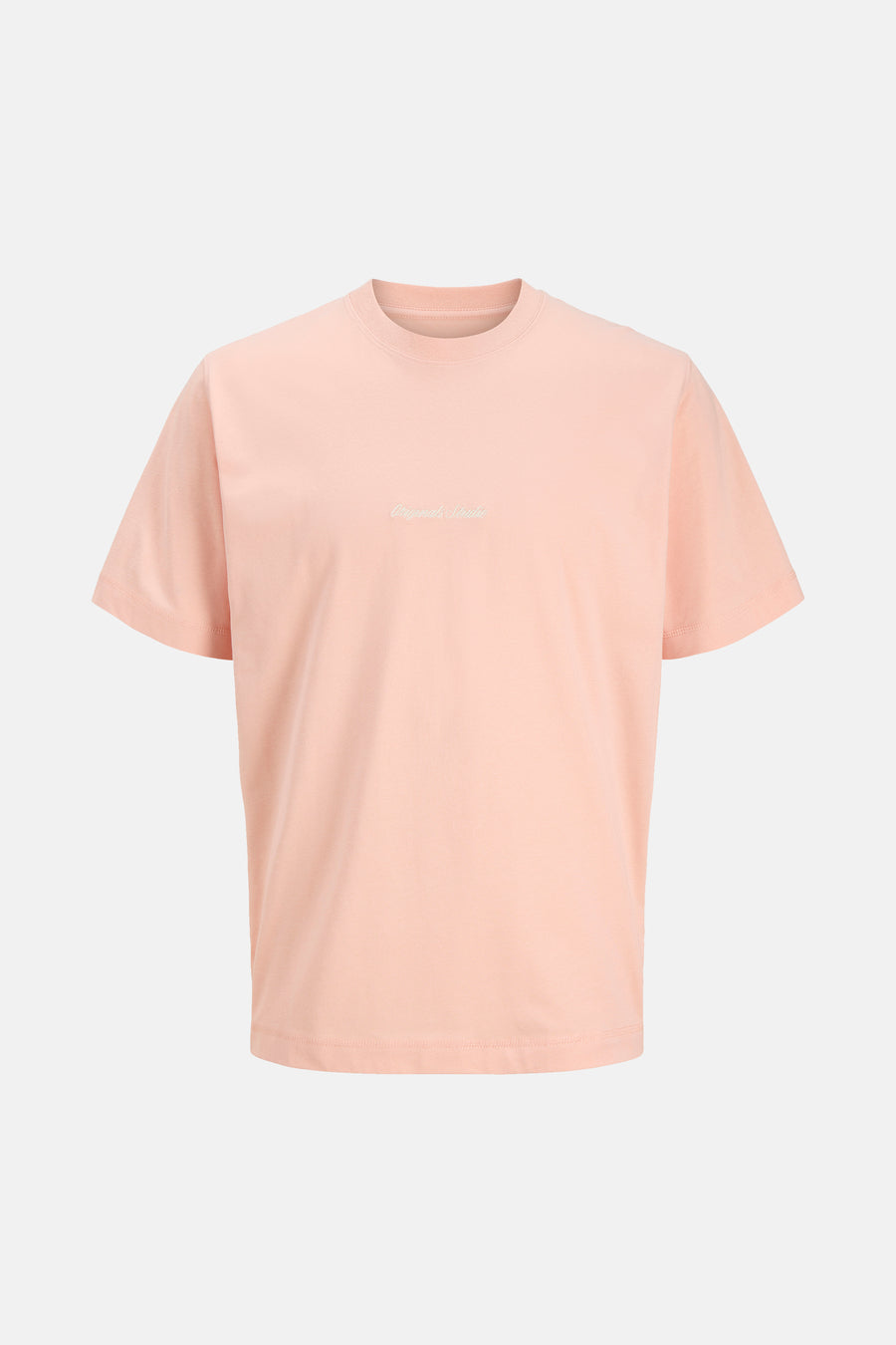 Roze T-shirt met korte mouwen van Originals by JACK & JONES, met een discreet geborduurd logo op de borst.