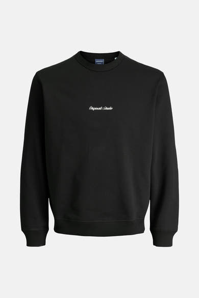 Zwarte rondehals sweatshirt van ORIGINALS BY JACK & JONES met geborduurde "Originals Studio" tekst.