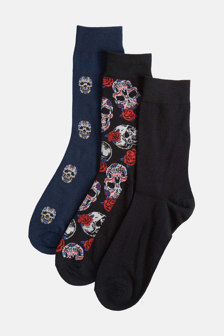 Set van veelkleurige sokken van ACCESSORIES BY JACK & JONES, schedelmotief en gepresenteerd in een verpakking van drie.