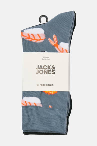 Pack de trois chaussettes en coton mélangé par ACCESSORIES BY JACK & JONES, à motifs sushi sur fond gris.