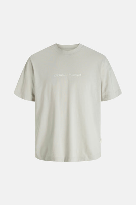 Grijs T-shirt met korte mouwen van JACK & JONES met een grafische print op de rug.