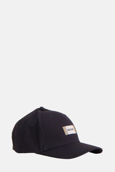 Blauwe pet van ACCESSORIES BY JACK & JONES met een rechthoekig logo aan de zijkant.
