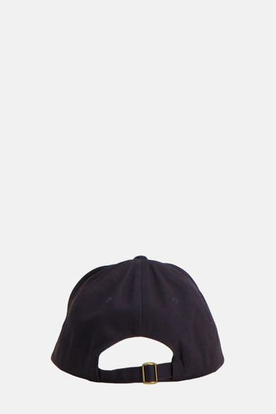 Blauwe pet van ACCESSORIES BY JACK & JONES, achterkant met gouden gespsluiting.