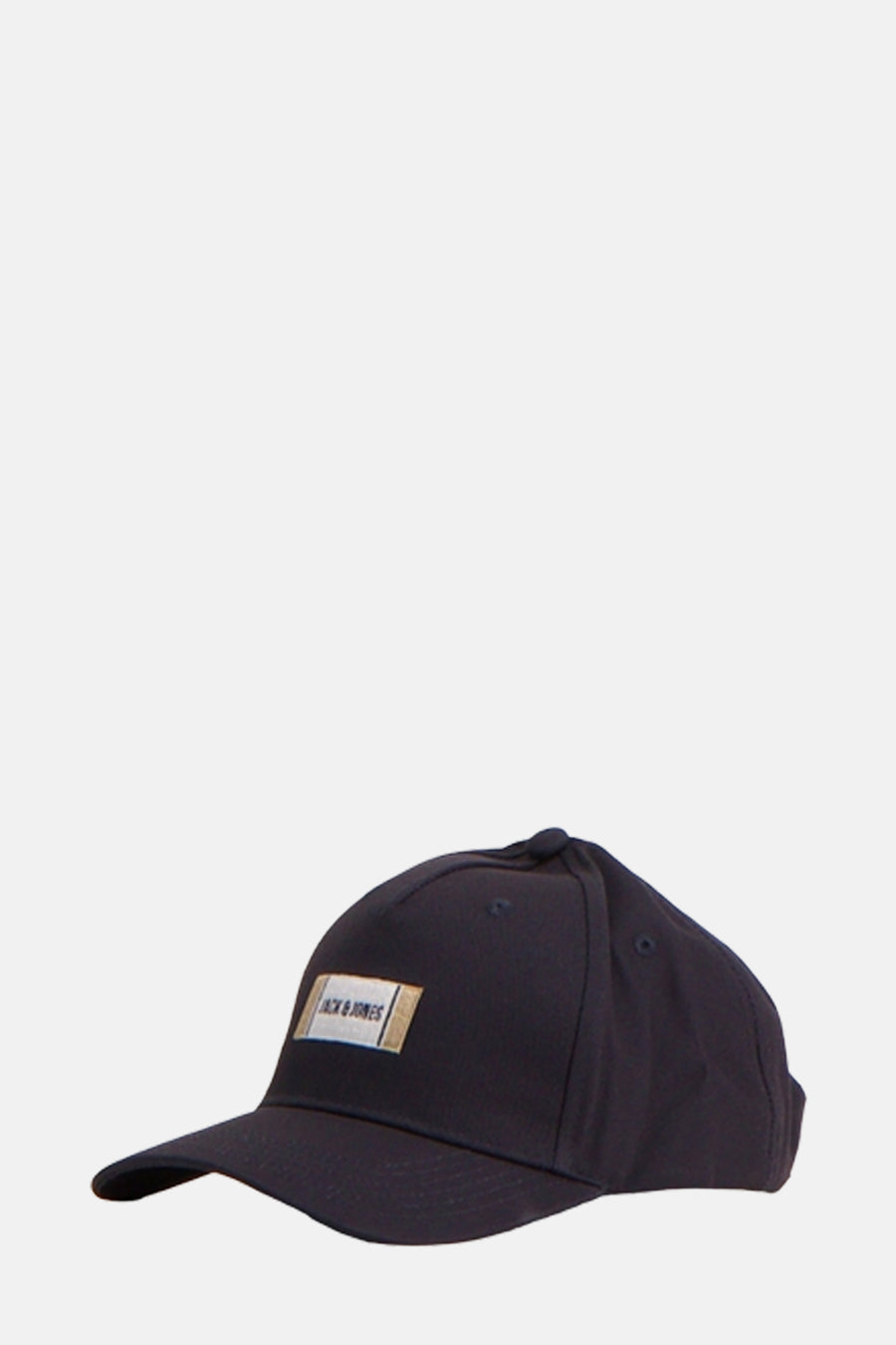 Blauwe pet van ACCESSORIES BY JACK & JONES met rechthoekig logo aan de voorkant.