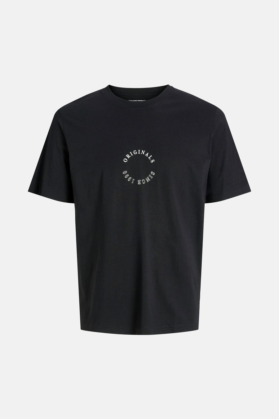 Zwart T-shirt met korte mouwen van PREMIUM by JACK & JONES met een cirkelvormig logo op de borst.