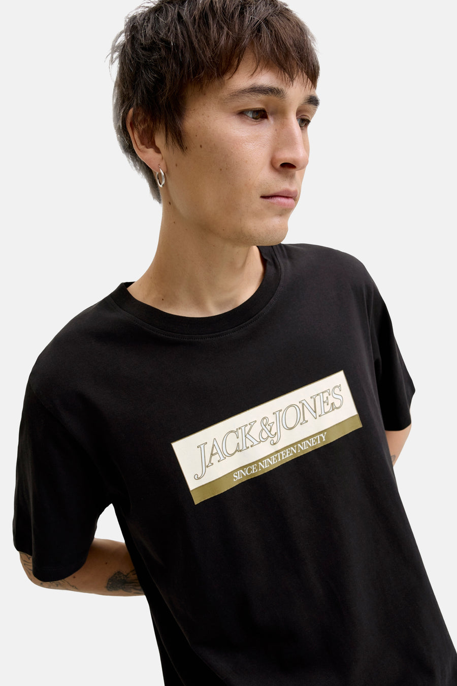 Zwart T-shirt met korte mouwen van ORIGINALS BY JACK & JONES met rechthoekig logo-opdruk.