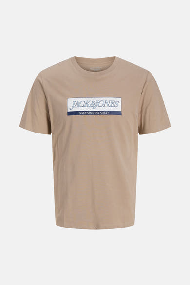Beige T-shirt met korte mouwen van ORIGINALS BY JACK & JONES, met opgedrukte logo op de voorkant.