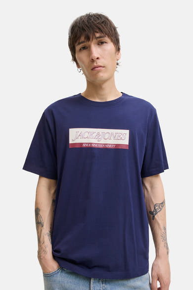 Blauw T-shirt met korte mouwen van ORIGINALS BY JACK & JONES, met logo opdruk op de voorkant.