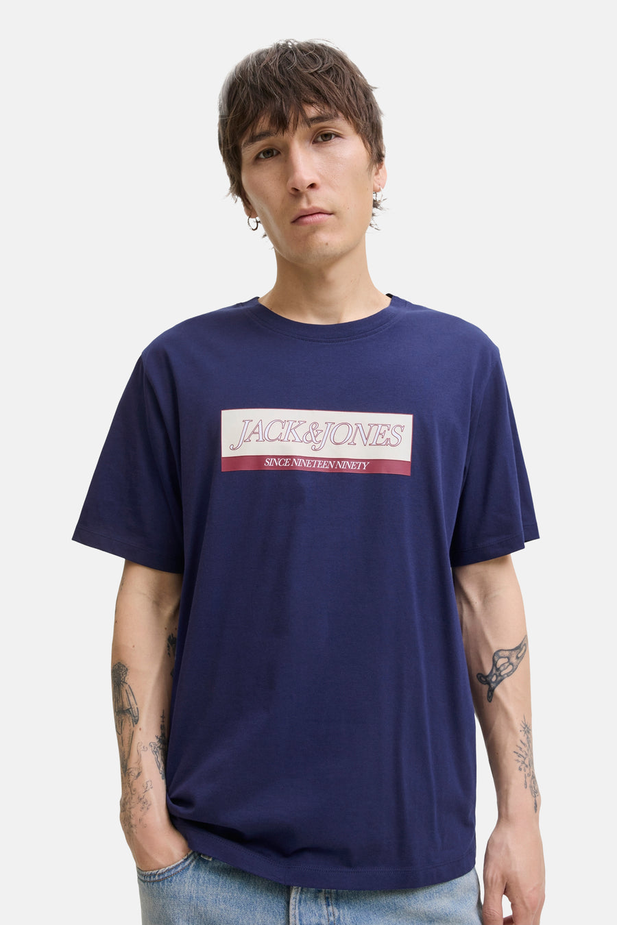 Blauw T-shirt met korte mouwen van ORIGINALS BY JACK & JONES, met logo opdruk op de voorkant.