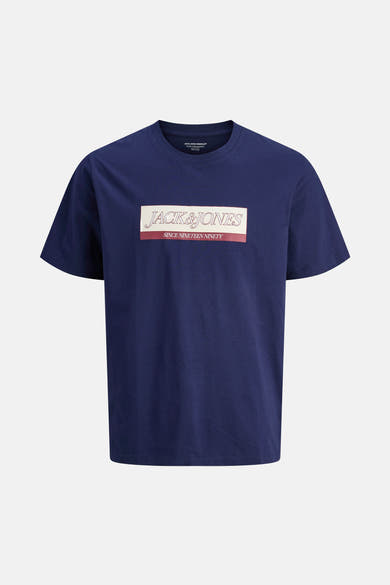 Blauw T-shirt met korte mouwen van ORIGINALS BY JACK & JONES, met een groot logo op de voorkant.