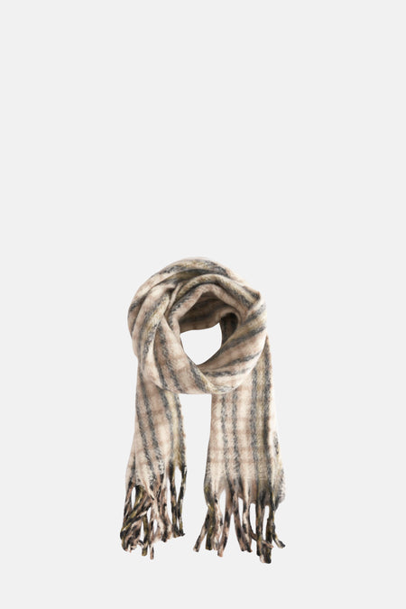 Beige sjaal ACCESSORIES BY JACK & JONES met ruitpatroon en franjes.