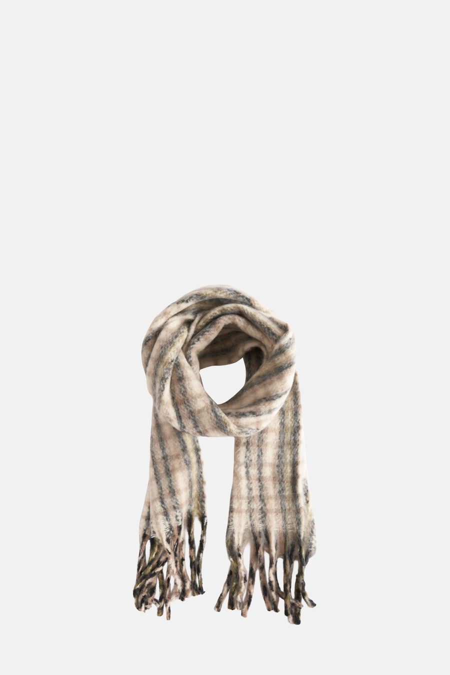 Beige sjaal ACCESSORIES BY JACK & JONES met ruitpatroon en franjes.