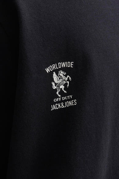 Zwart T-shirt met korte mouwen van PREMIUM by JACK & JONES, met een motief in het midden op de borst.