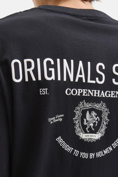 Zwart T-shirt met korte mouwen van PREMIUM by JACK & JONES met opdruk en grafisch ontwerp op de rug.