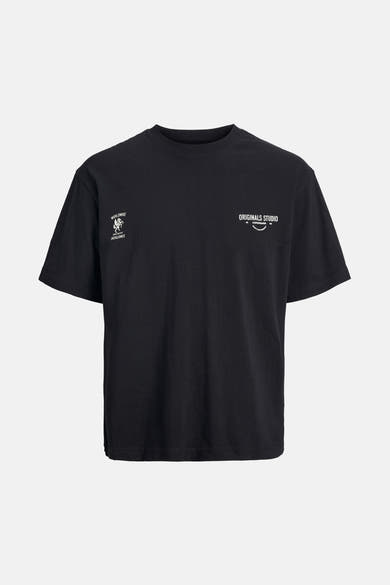 Zwart T-shirt met korte mouwen van PREMIUM by JACK & JONES met bedrukte grafische elementen.