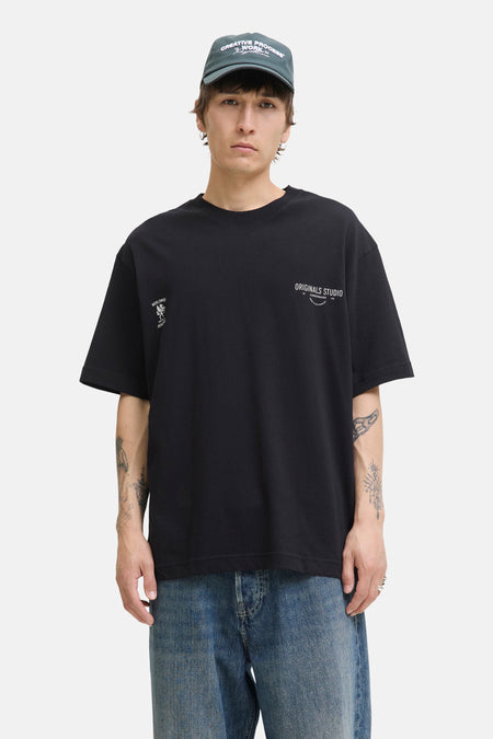 Zwart T-shirt met korte mouwen van PREMIUM by JACK & JONES, met grafische prints.