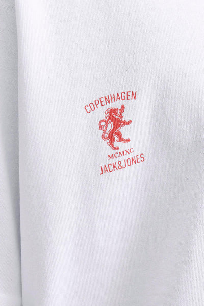 T-shirt à manches courtes blanc de PREMIUM by JACK & JONES avec un motif imprimé rouge.
