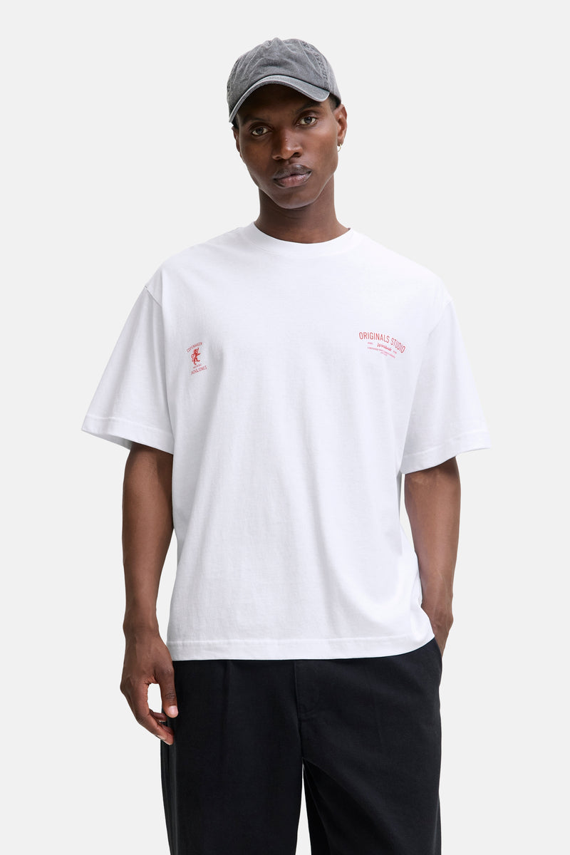 Wit T-shirt met korte mouwen van PREMIUM by JACK & JONES, met rode grafische prints.