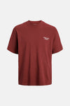 Bordeaux T-shirt met korte mouwen van PREMIUM by JACK & JONES, ronde hals en stikseldetails.