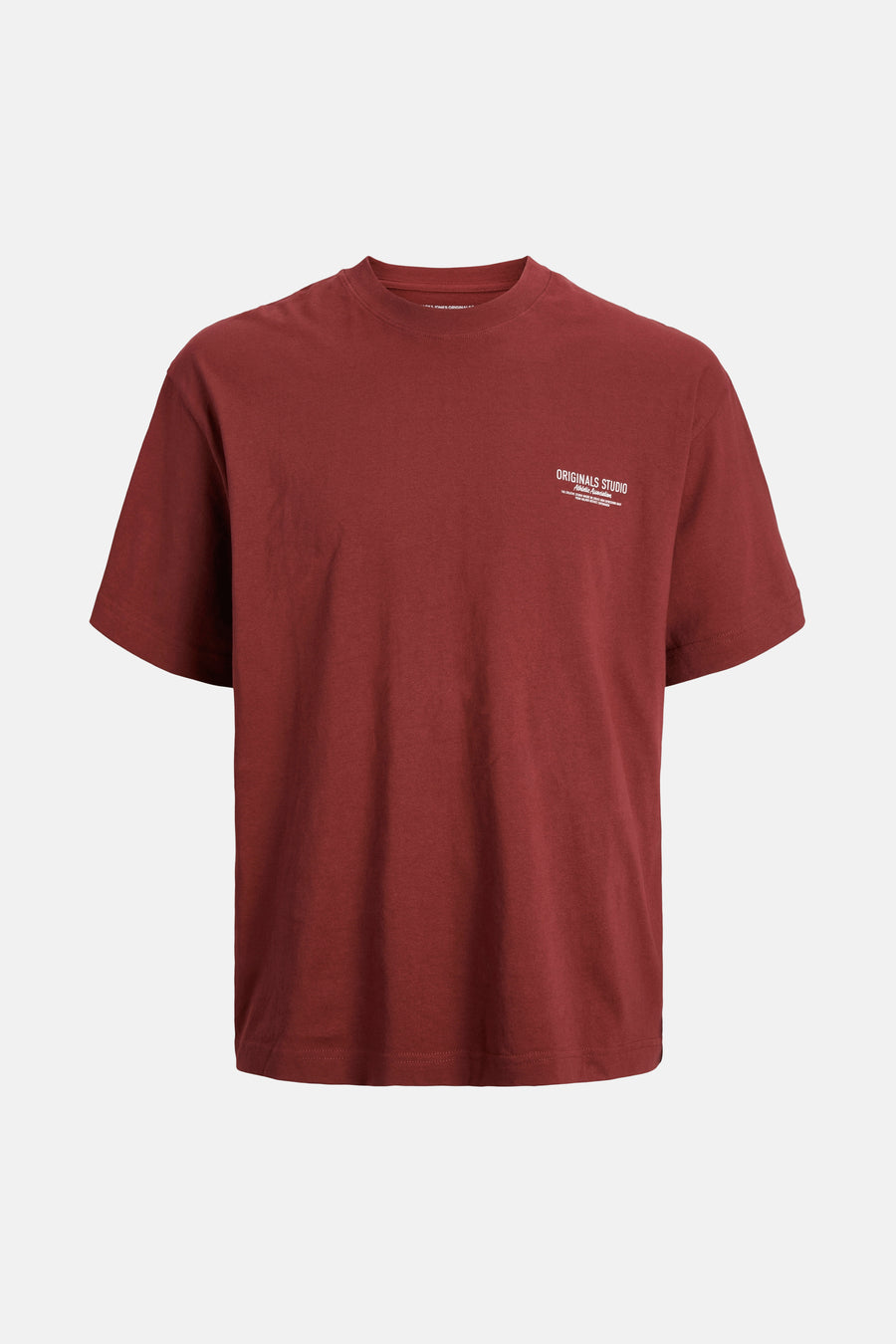 Bordeaux T-shirt met korte mouwen van PREMIUM by JACK & JONES, ronde hals en stikseldetails.