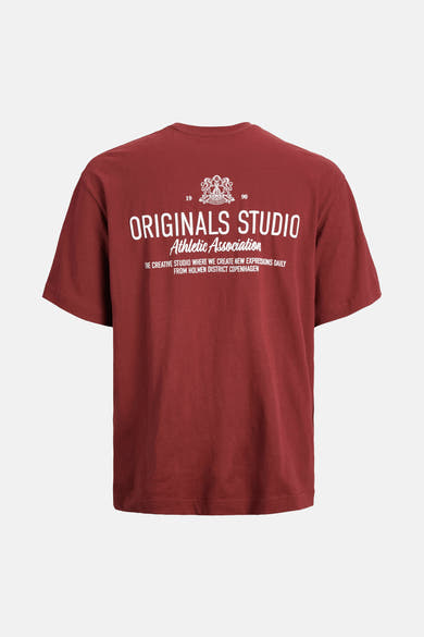 Bordeaux T-shirt met korte mouwen van PREMIUM by JACK & JONES, met een witte print op de rug.