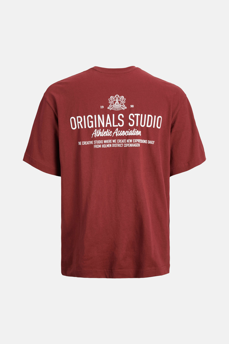 Bordeaux T-shirt met korte mouwen van PREMIUM by JACK & JONES, met een witte print op de rug.