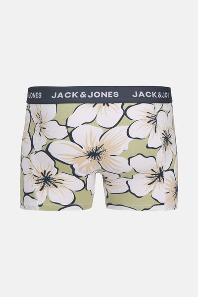 Multikleuren boxer van ACCESSORIES BY JACK & JONES met wit bloemenpatroon op lichtgroene achtergrond.