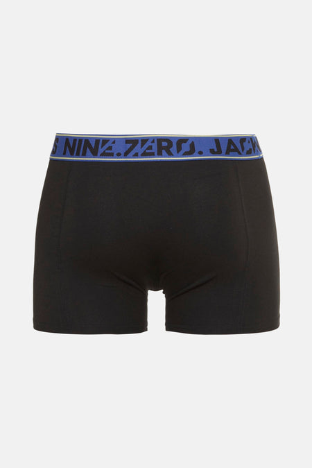 Boxer noir de ACCESSORIES BY JACK & JONES, avec une ceinture élastique bleue portant l'inscription.