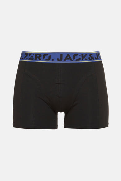 Boxer noir ACCESSORIES BY JACK & JONES avec ceinture élastique logotypée bleue et grise.