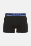 Boxer noir ACCESSORIES BY JACK & JONES avec ceinture élastique logotypée bleue et grise.