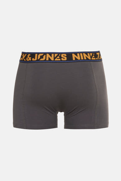 Boxer gris ACCESSORIES BY JACK & JONES avec ceinture élastique logotypée noire, jaune et bleu.