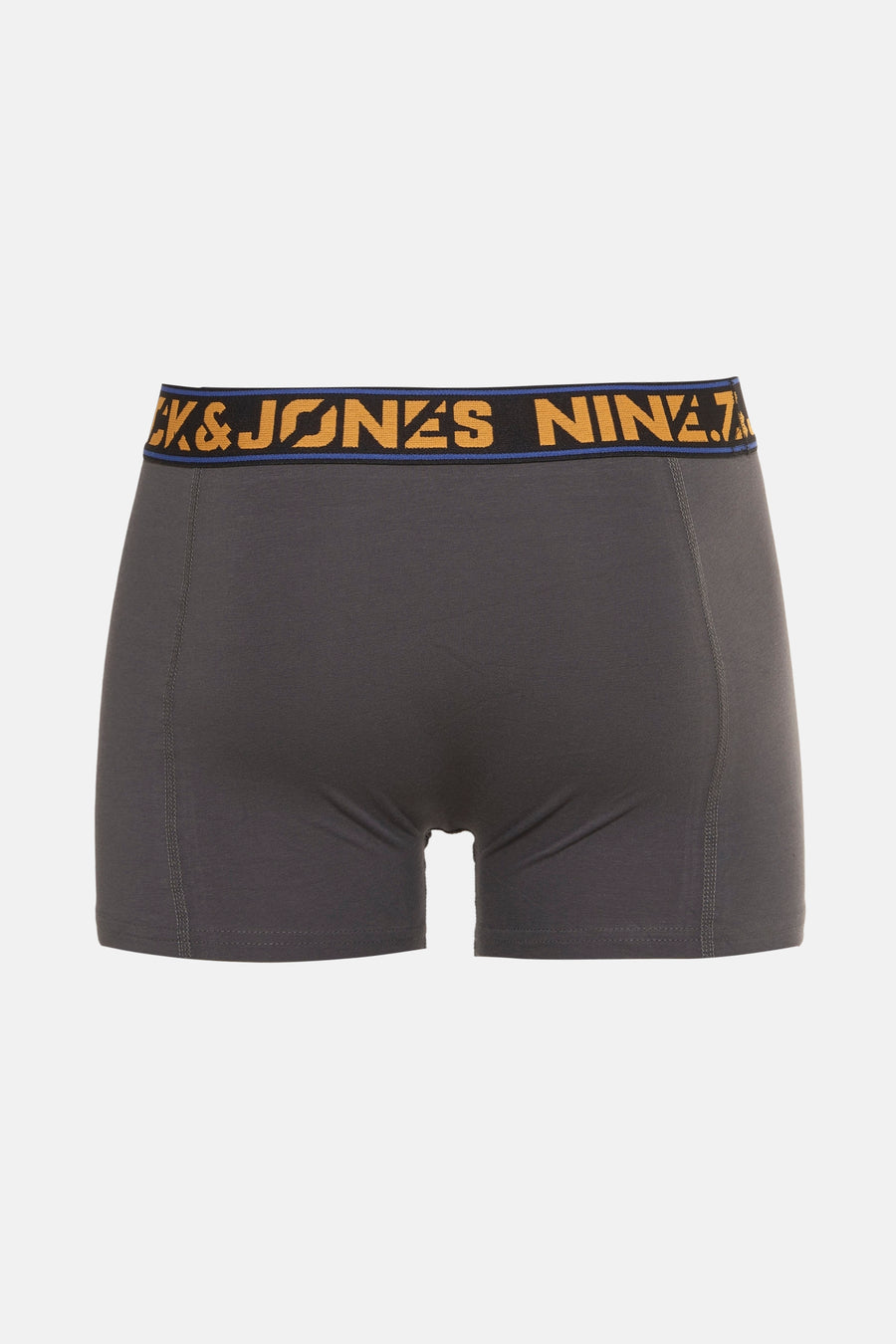 Boxer gris ACCESSORIES BY JACK & JONES avec ceinture élastique logotypée noire, jaune et bleu.
