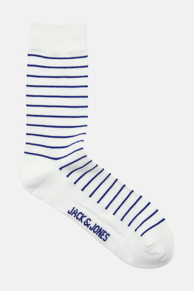 Chaussette blanche à rayures bleues par ACCESSORIES BY JACK & JONES avec le logo sur le pied.
