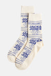 Paire de chaussettes écrus by ACCESSORIES BY JACK & JONES, avec motifs graphiques bleus.
