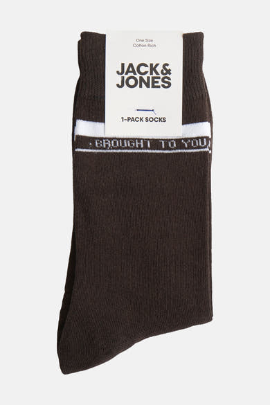 Chaussette marron en coton, d'ACCESSORIES BY JACK & JONES, avec une bande blanche et l'inscription "BROUGHT TO YOU".