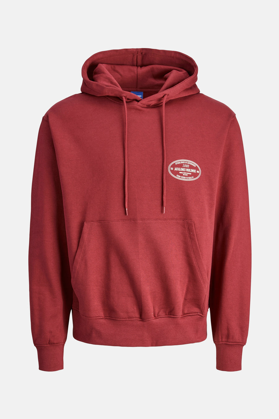 Rode hoodie van PREMIUM by JACK & JONES, met kangoeroezak en trekkoord.