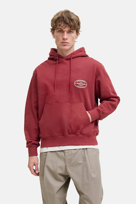 Rode hoodie van PREMIUM by JACK & JONES, met kangoeroezak en trekkoord.